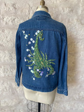 Load image into Gallery viewer, Green Scorpion - Reclaimed Denim Jacket - Wearable Art