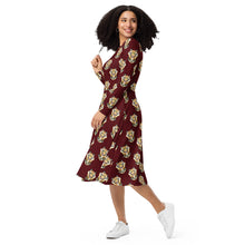Load image into Gallery viewer, Tiger Maroon - long sleeve midi dress