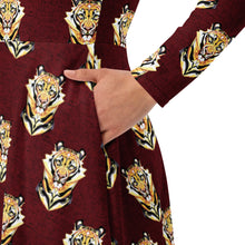 Load image into Gallery viewer, Tiger Maroon - long sleeve midi dress