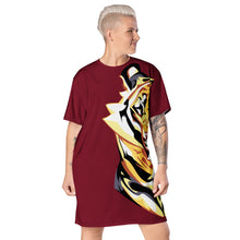 Load image into Gallery viewer, Giant Tiger on Maroon - T-shirt dress