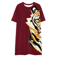 Load image into Gallery viewer, Giant Tiger on Maroon - T-shirt dress