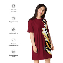 Load image into Gallery viewer, Giant Tiger on Maroon - T-shirt dress