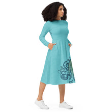 Load image into Gallery viewer, Blue Octopus - APO Long Sleeve Midi Dress