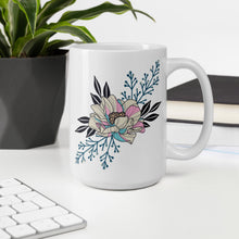 Load image into Gallery viewer, Pink & Blue Magnolia - White glossy mug