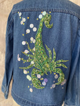 Load image into Gallery viewer, Green Scorpion - Reclaimed Denim Jacket - Wearable Art
