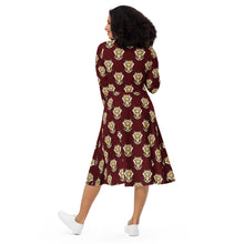 Load image into Gallery viewer, Tiger Maroon -  long sleeve midi dress
