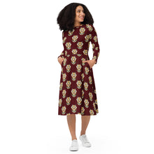 Load image into Gallery viewer, Tiger Maroon -  long sleeve midi dress
