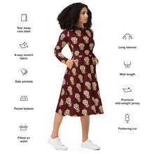 Load image into Gallery viewer, Tiger Maroon -  long sleeve midi dress
