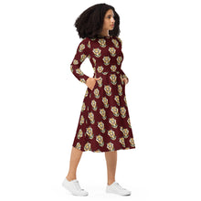 Load image into Gallery viewer, Tiger Maroon -  long sleeve midi dress
