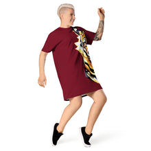 Load image into Gallery viewer, Giant Tiger on Maroon - T-shirt dress
