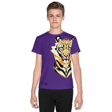 Load image into Gallery viewer, Tiger Pride - AOP Team Purple - Youth crew neck t-shirt
