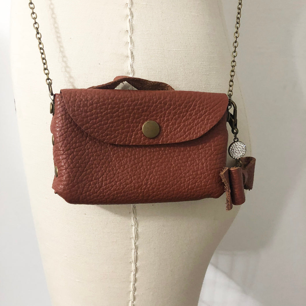 Mini Leather Cross Body Purse - Sienna Brown