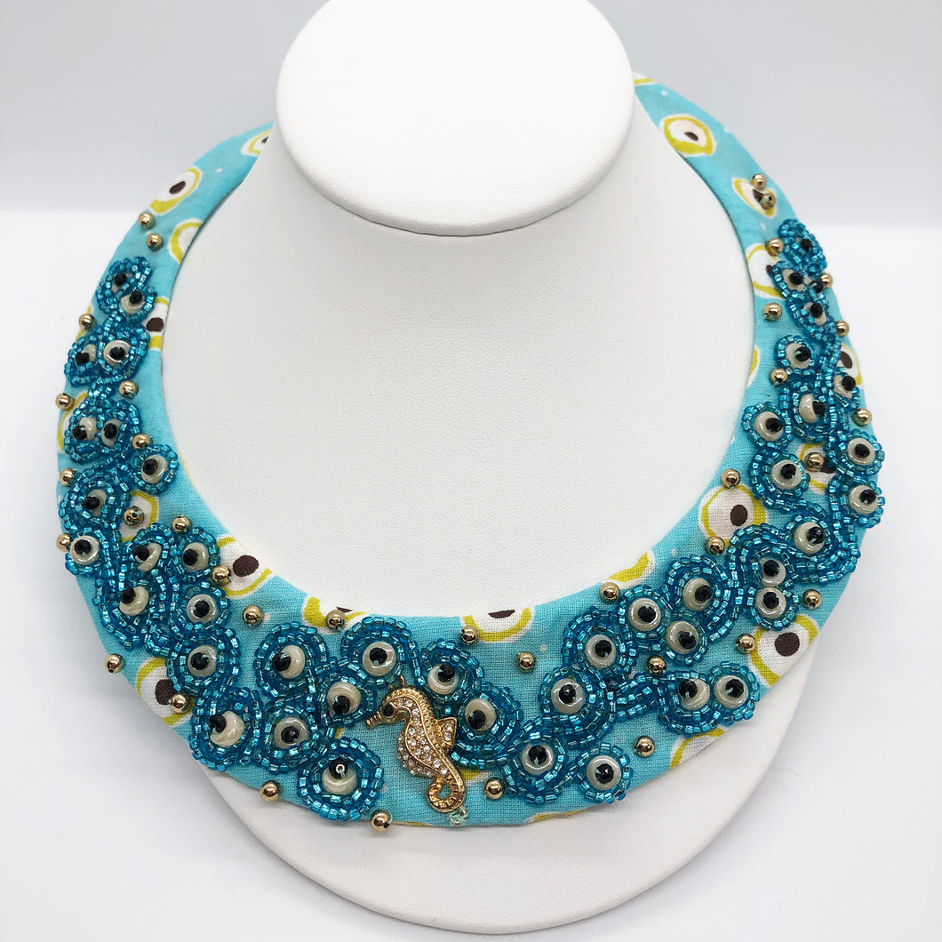 Golden Seahorse - Cotton Collar Necklace