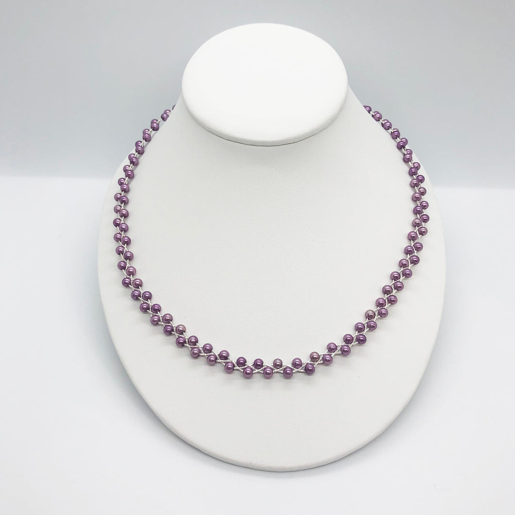 Purple Pearl Chain Braid Necklace