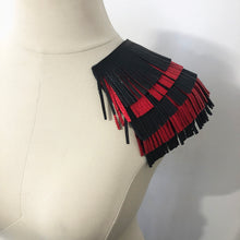Load image into Gallery viewer, Black &amp; Red Fringe - Salvaged Leather Epaulette
