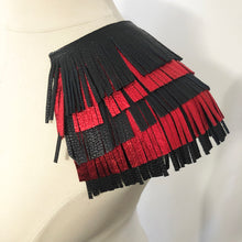 Load image into Gallery viewer, Black &amp; Red Fringe - Salvaged Leather Epaulette
