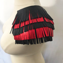Load image into Gallery viewer, Black &amp; Red Fringe - Salvaged Leather Epaulette
