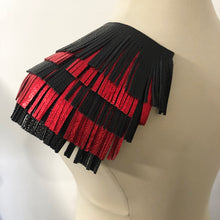 Load image into Gallery viewer, Black &amp; Red Fringe - Salvaged Leather Epaulette
