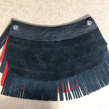 Load image into Gallery viewer, Black &amp; Red Fringe - Salvaged Leather Epaulette
