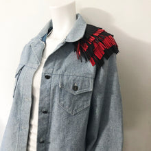 Load image into Gallery viewer, Black &amp; Red Fringe - Salvaged Leather Epaulette

