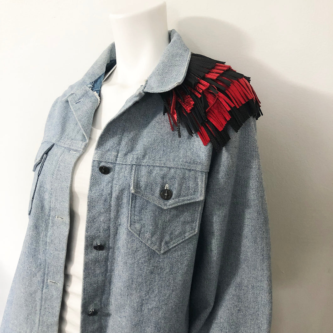 Black & Red Fringe - Salvaged Leather Epaulette