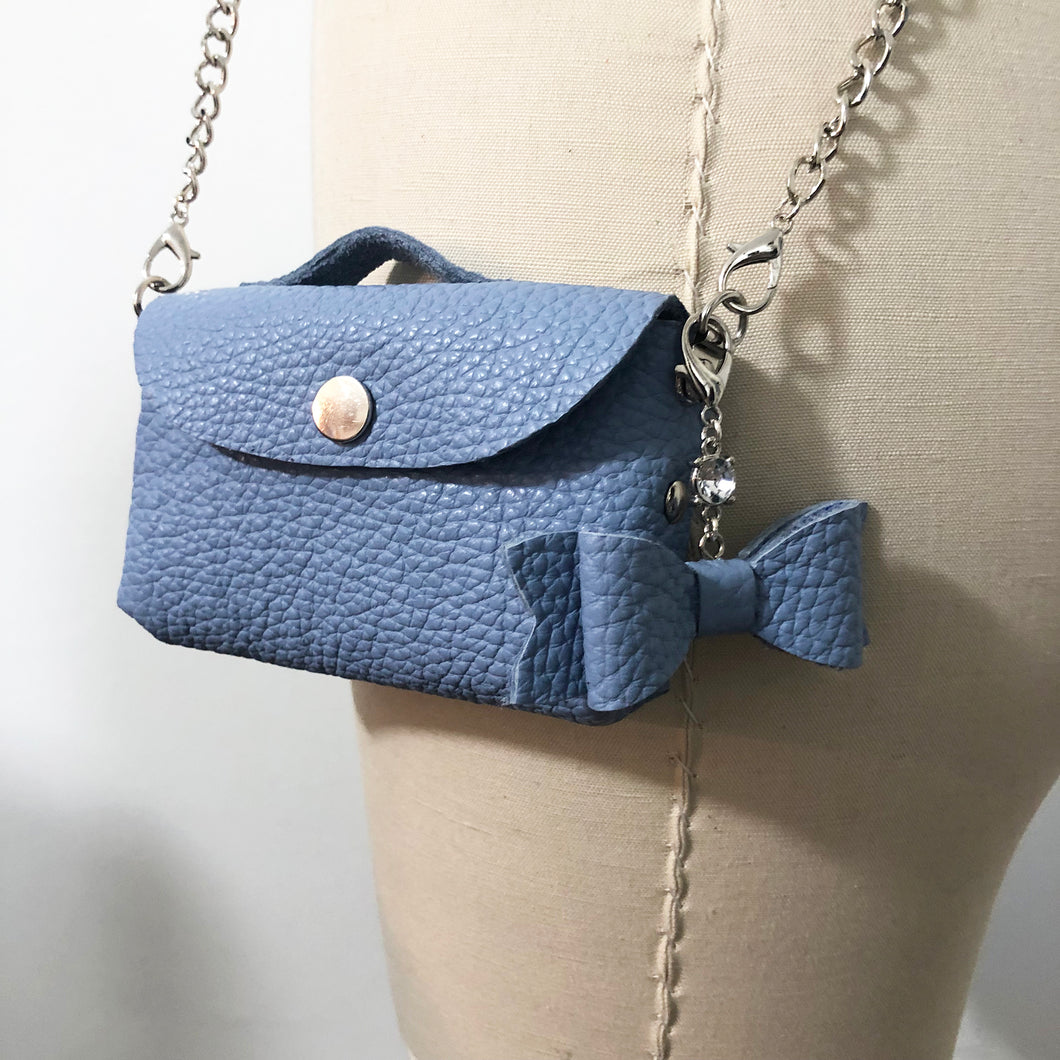 Mini Leather Cross Body Purse - Light Blue