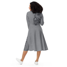 Load image into Gallery viewer, Polar Blue Octopus on Stone Gray - APO Long Sleeve Midi Dress
