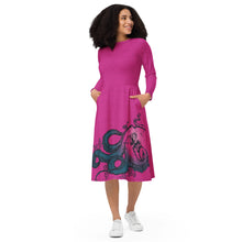 Load image into Gallery viewer, Pink Octopus - APO Long Sleeve Midi Dress
