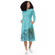 Load image into Gallery viewer, Blue Octopus - APO Long Sleeve Midi Dress

