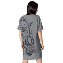 Load image into Gallery viewer, Polar Blue Octopus on Stone Gray - APO T-shirt dress
