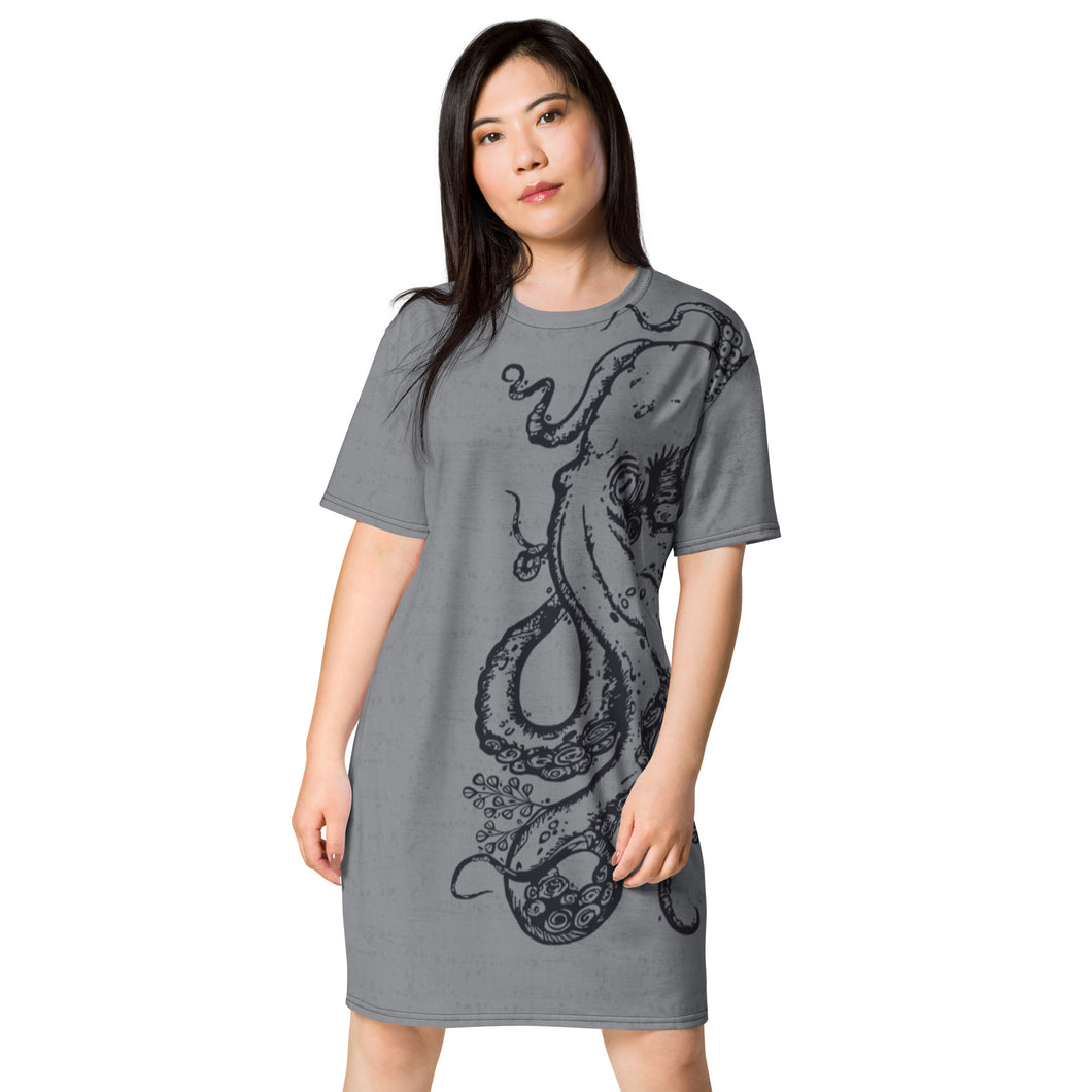 Polar Blue Octopus on Stone Gray - APO T-shirt dress
