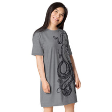 Load image into Gallery viewer, Polar Blue Octopus on Stone Gray - APO T-shirt dress
