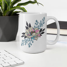 Load image into Gallery viewer, Pink &amp; Blue Magnolia - White glossy mug
